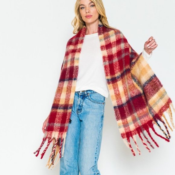 Softer than Cashmere Plaid Scarf, Red, Navy, Camel, Off White - Picture 9 of 11